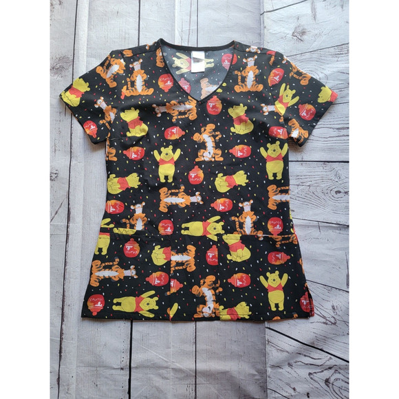 XS nurse scrub Tops winnie the pooh Pandas Monsters short sleeve tops - Picture 11 of 13